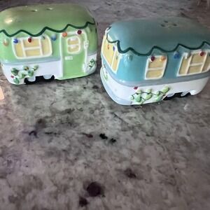 Christmas Camper Salt & Pepper Shakers Camping Travel Trailer RV Holiday Decor